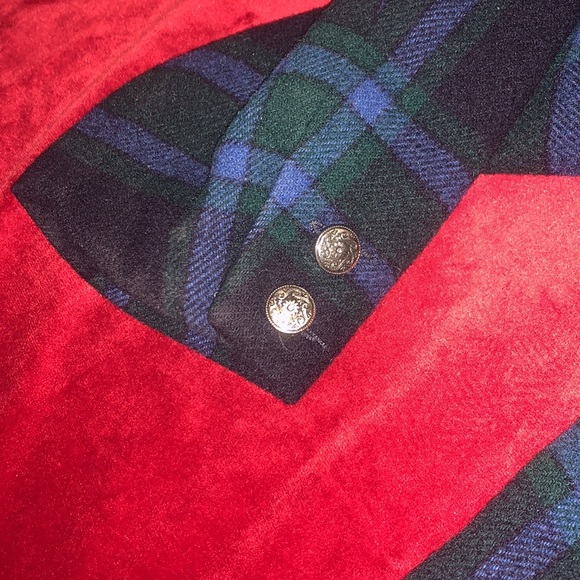 Vintage 90s Byblos Navy/Forest Green Tartan Plaid Button Front Wool Jacket Sz 6 - Picture 4 of 8